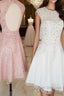 Cute round neck tulle lace short prom Dress lace bridesmaid Dress