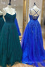 Cute Tulle Lace Long Prom Dress, A-Line Backless Evening Party Dress