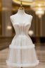 Cute Tulle Light Champagne Short Prom Dress, Lace Homecoming Dress