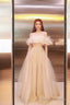 Cute Tulle Long Prom Dress, Shiny A-Line Evening Graduation Dress