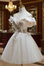 Cute Tulle Sequins Short Prom Dress, Light Champagne Off Shoulder Party Dress
