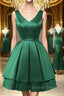 Cute V Neck and V Back Layered Green Short Prom Dress, Short Green Homecoming Dress, Green Formal Evening Dress