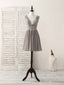 Cute V Neck Lace Chiffon Gray Short Prom Dress Gray Homecoming Dress