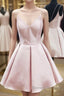 Cute V Neck Open Back Pink Short Prom Dress, Backless Pink Homecoming Dress, Short Pink Formal Evening Dress