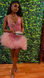 Cute V Neck Pink Short Homecoming Dress Tulle Ruffles Pink Birthday Outfit Dress