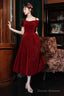 Cute Velvet Short A-Line Prom Dress, Burgundy Off The Shoulder Party Dress