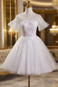Cute White Tulle with Lace Short Party Dress, White Graduation Dress