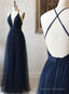 D1351,Sexy Prom Dresses,Halter V Neck Evening Dresses,Navy Blue Prom Dress,Blue School Event Dress