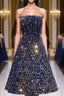 Dark Blue A-Line Sequin Lace Short Prom Dress, Cute Blue Homecoming Dress