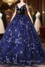 Dark Blue A-Line Tulle Lace Long Prom Dress, Dark Blue Long Formal Dress