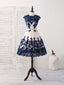 Dark Blue Lace Tulle Short Prom Dress Blue Bridesmaid Dress