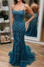 Dark Blue Mermaid Spaghetti Straps Appliques Prom Dress