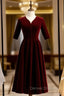 Dark Burgundy Velvet Short Sleeve Short Prom Dress