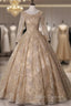 Dark Champagne Tulle Embroidery Long Sleeve Quinceanera Dress