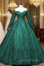 Dark Green Long Sleeve Beading Quinceanera Dress