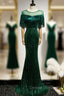 Dark Green Mermadi Sequins Tassel Short Sleeve Prom Dress