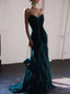 Dark Green Mermaid Ruffle Chiffon Long Prom Dress