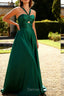 Dark Green Prom Dress A Line Satin Cut-Out Wedding Guest Dress