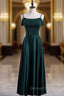 Dark Green Satin Spaghetti Straps Prom Dress