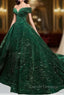 Dark Green Sequins Off Shoulder Ball Gown Sweet 16 Dress, Dark Green Prom Dress