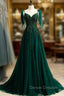 Dark Green Tulle Spaghetti Straps Beading Prom Dress