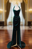 Dark Green Velvet Long Evening Dress Party Dress, A-line Green Bridesmaid Dress