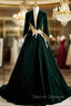 Dark Green Velvet Long Sleeve Appliques Prom Dress