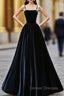 Dark Navy Blue Velvet Long Prom Dress, Dark Navy Blue Velvet Long Formal Evening Dress