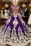 Dark Purple Ball Gown Tulle Long Sleeve High Neck Wedding Dress