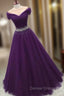 Dark Purple Beaded Tulle Off Shoulder Party Dress Purple Junior Prom Dress prom Dress shops