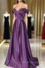 Dark Purple Satin Off Shoulder Long Formal Dress, Purple Evening Dress Prom Dress
