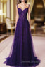Dark Purple Sweetheart Tulle with Lace Straps Party Dress, Dark Purple Prom Dress