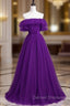 Dark Purple Tulle Off the Shoulder Pleats Prom Dress