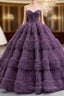 Dark Purple Tulle Sweetheart Pleats Beading Prom Dress