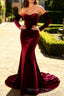 Dark Red Sweetheart A Line Long Velvet Dress with Long Sleeves
