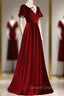 Dark Red Velvet Long Prom Dress, Charming Formal Gown