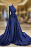 Dark Royal Blue One shoulder Ruffles Side-cut Overskirt Prom Dress