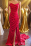 Straps Red Ruched Mermaid Long Formal Dress
