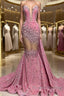 V-Neck Sequins Prom Dress Mermaid Sleeveless Crystal.