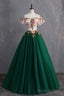 Deep Green Tulle Off Shoulder Long Customize Prom Dress, Evening Dress With Sleeve