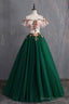 Deep Green Tulle Off Shoulder Long Customize Prom Dress, Evening Dress With Sleeve