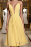Deep V Neck Short Yellow Prom Dress, Short Backless Formal Homecoming Dress
