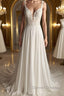 Deep V Neck White Lace Long Prom Dress, Long White Formal Dress, White Lace Evening Dress, White Bridesmaid Dress