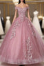 Discover The Latest Pink Ball Gown Tulle Appliques Off the Shoulder Pearls Quinceanera Dress