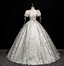Dreamy Butterfly Jacquard Square Neck Puff Sleeve Satin Long Ball Gown Evening Dress Sweet 16 Dress