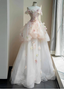 Dreamy Pink-White Off-The-Shoulder 3D Floral Tulle Long Ball Gown Evening Dress Sweet 16 Dress