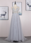 Dreamy Princess A Line V Neck Train Sequin Tulle Prom Dress Evening Dress