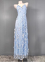 Dreamy Sky Blue A-Line Spaghetti Strap Deep V 3D Floral Tulle Long Prom Dress Evening Dress