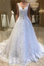 Delicate V Neck With Lace Appliques Wedding Dress