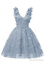 Dusty Blue 3D Butterfly Lace Applique Tulle Homecoming Dress for Teens Sweetheart Mini Short Prom Dresses